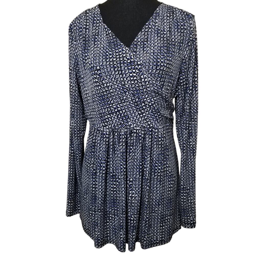 daisy fuentes Women's Faux Wrap Pullover Top Long Fitted Sleeves Multicolor Sz L